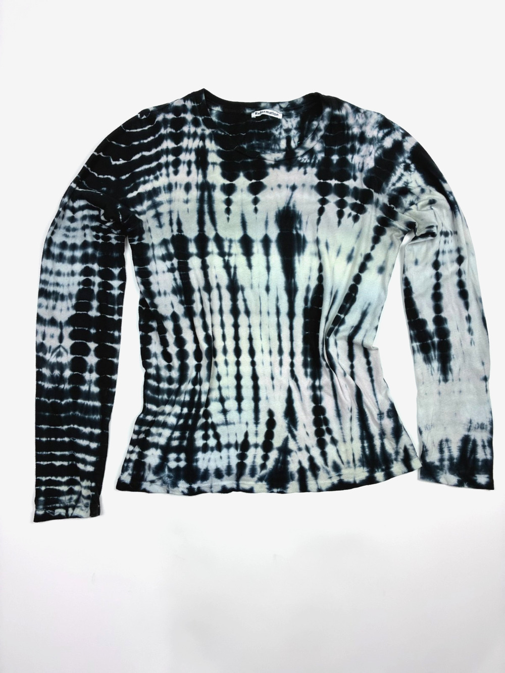 Reformation Tie Dye Long Sleeve T-Shirt XS Black White Pastel Organic Cotton